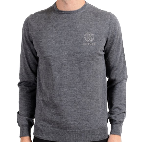 Roberto Cavalli 100% Wool Gray Crewneck Sweater - Picture 1 of 6